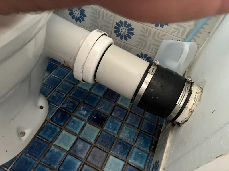Toilet rubber joiner on sewer connection pipe